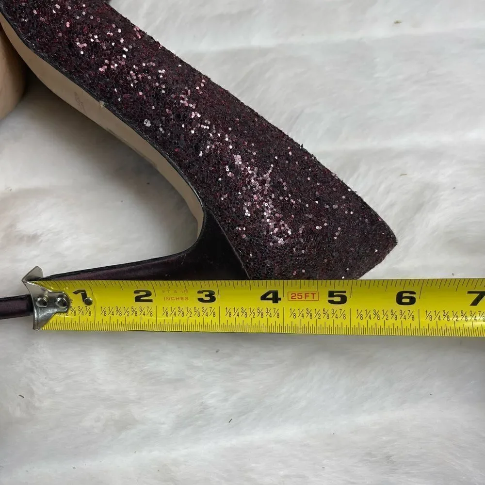 White House Black Market Burgundy wine glitter Satin heels pointed toe Size9.5M